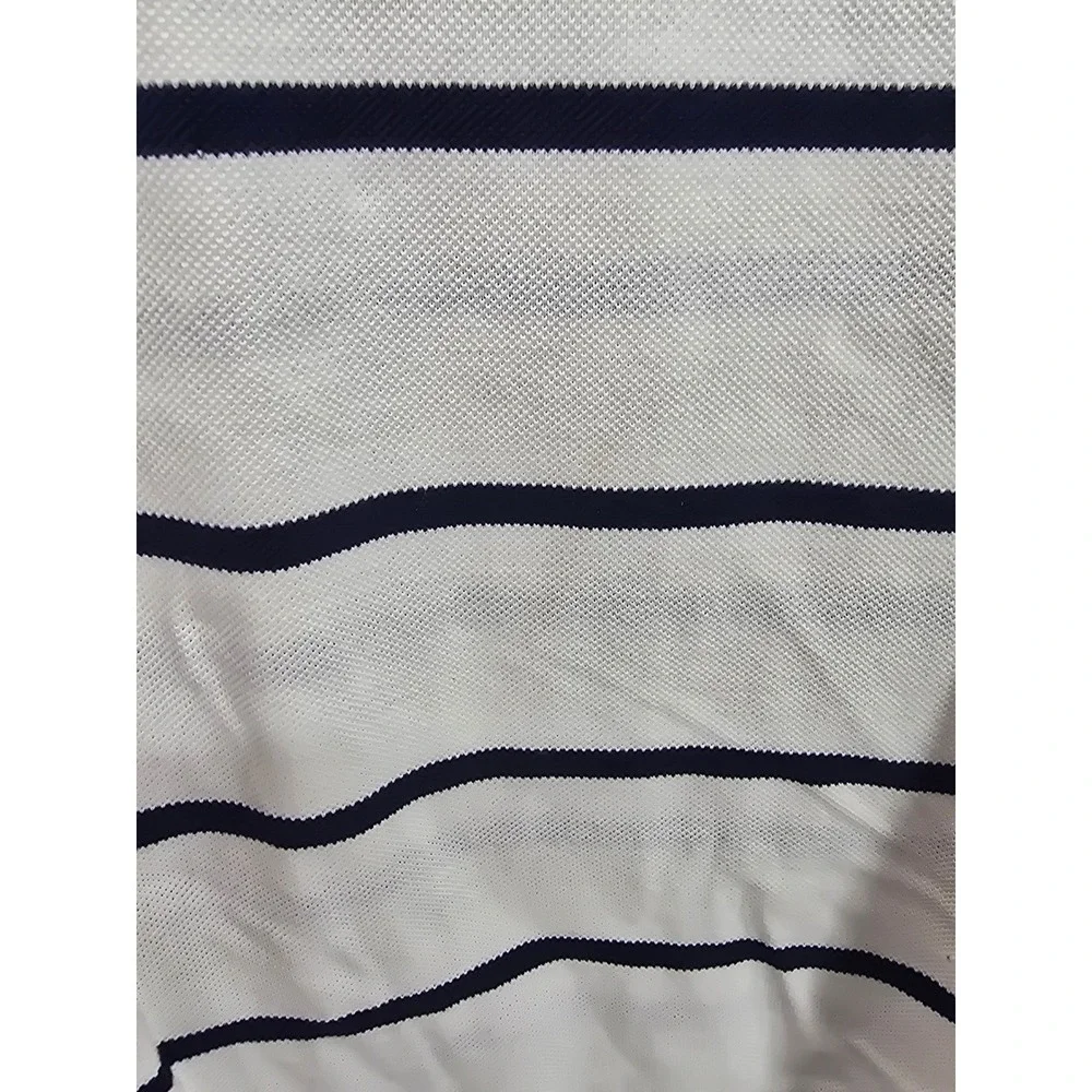 Polo Ralph Lauren Mens Long Sleeve Pima Cotton Striped Polo Shirt White Navy M